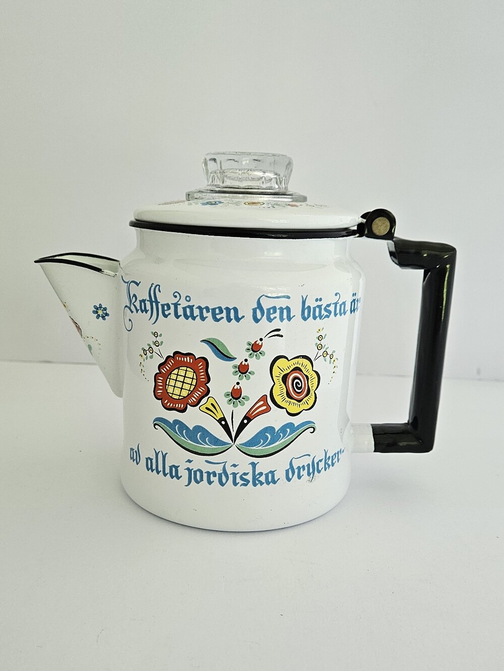 Vtg Berggren Swedish Enamel Coffee Pot Folk Art Floral Kitchen All Parts Inc.
